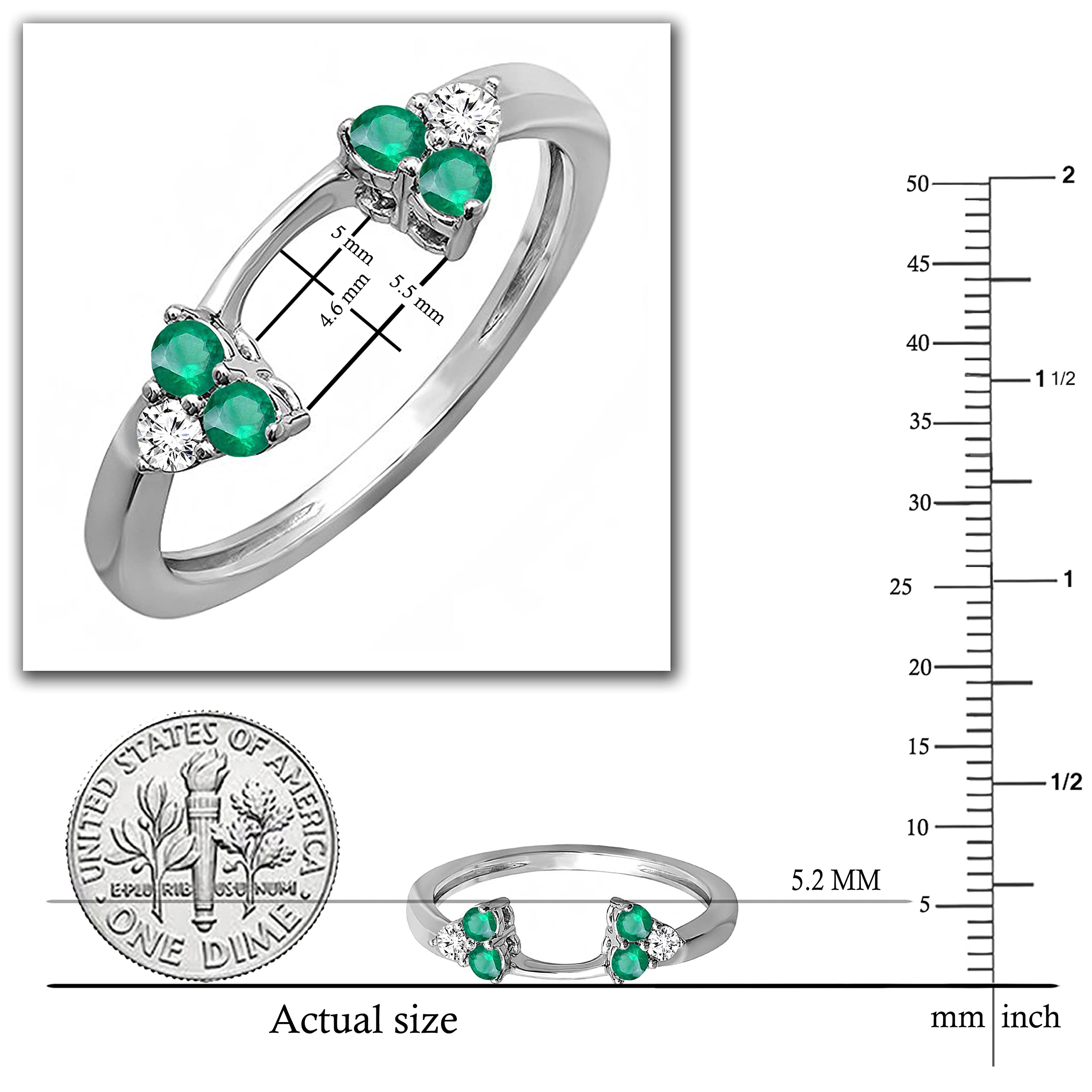 Dazzlingrock Collection 14K Round Green Emerald And White Diamond Women Wedding Ring Matching Guard Band, White Gold, Size 6