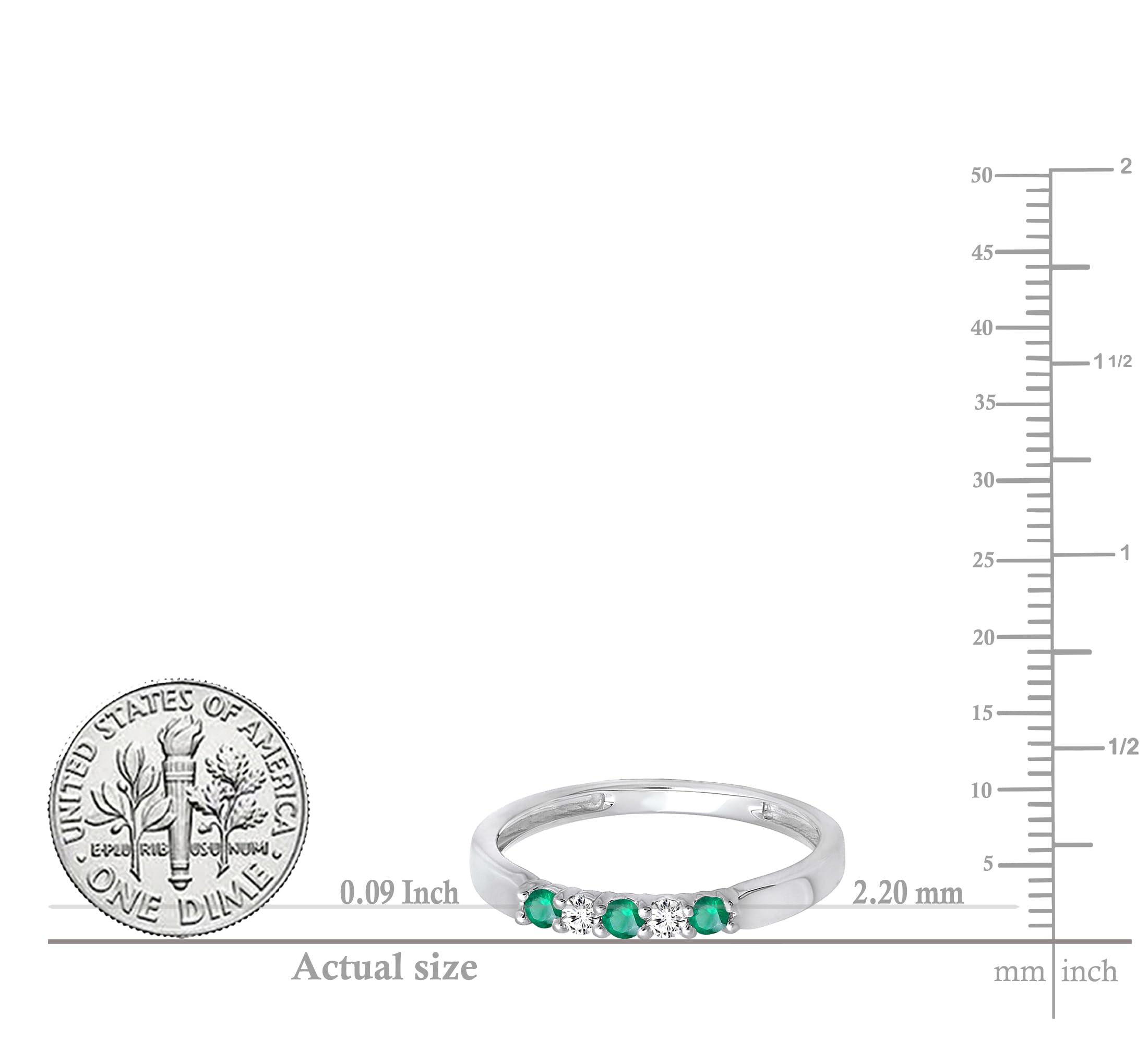 Dazzlingrock Collection 10K Round Emerald & Diamond 5 Stone Women Anniversary Wedding Band, White Gold, Size 7