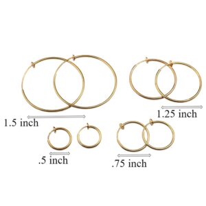 Evelots Gold/Silver Tone Earrings - Clip on Spring Hoop -No Pinch/Nickel Free- 4 Different Sizes