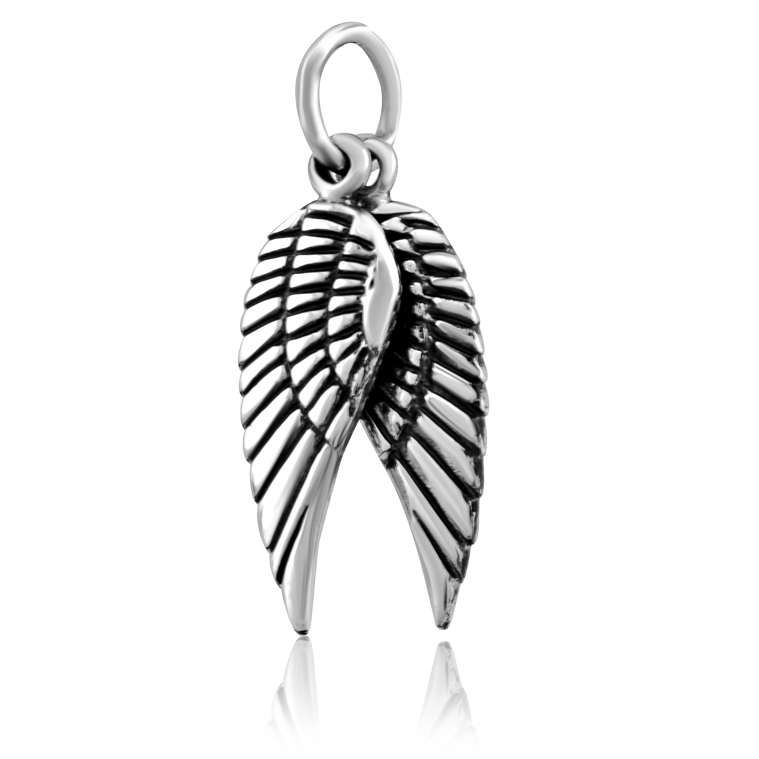 WithLoveSilver Sterling Silver 925 2 Pieces Oxidized Angel Wings Pendant