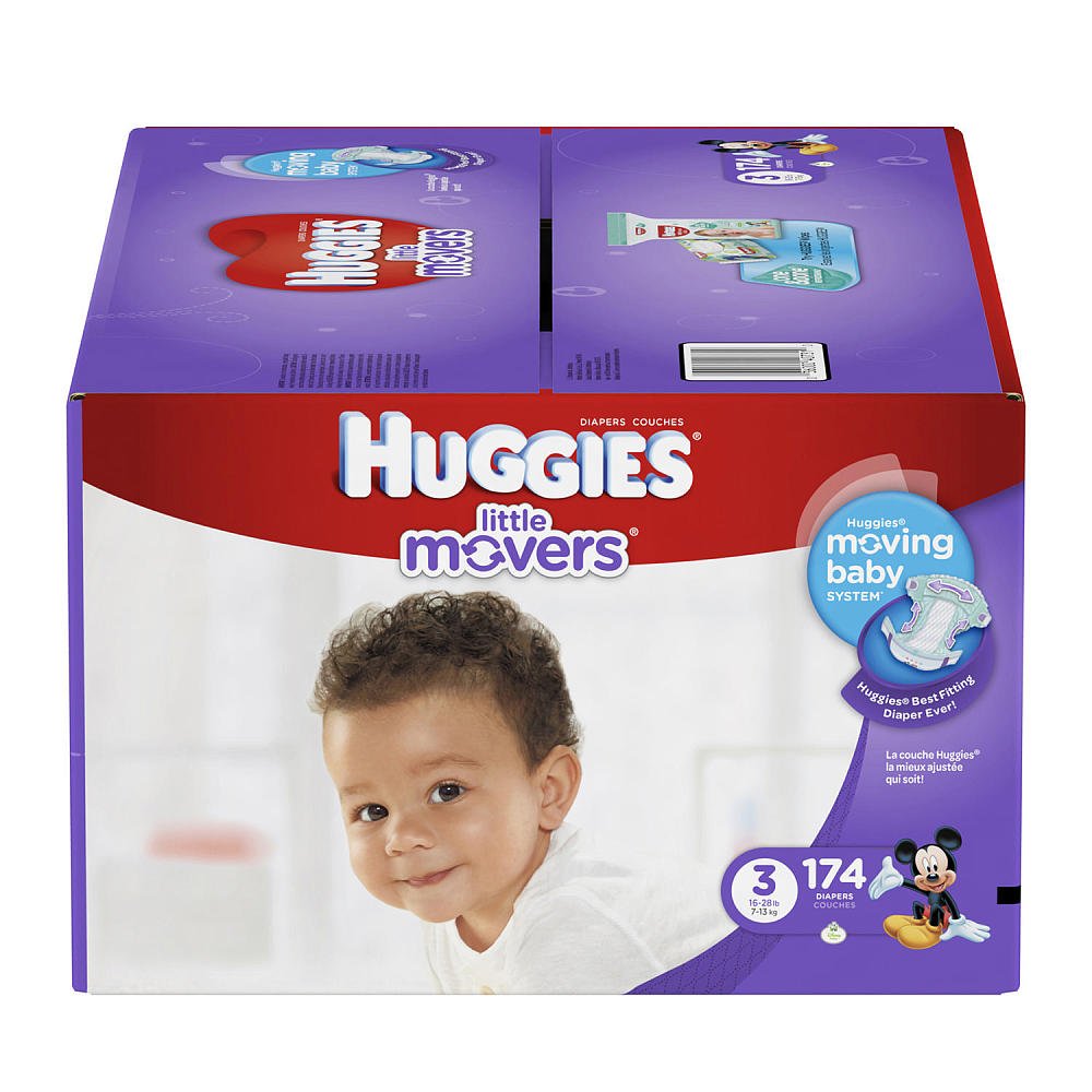 HUGGIES LITTLE MOVERS Active Baby Diapers, Size 3 (fits 16-28 lb.), 174 Ct, ECONOMY PLUS (Packaging May Vary)