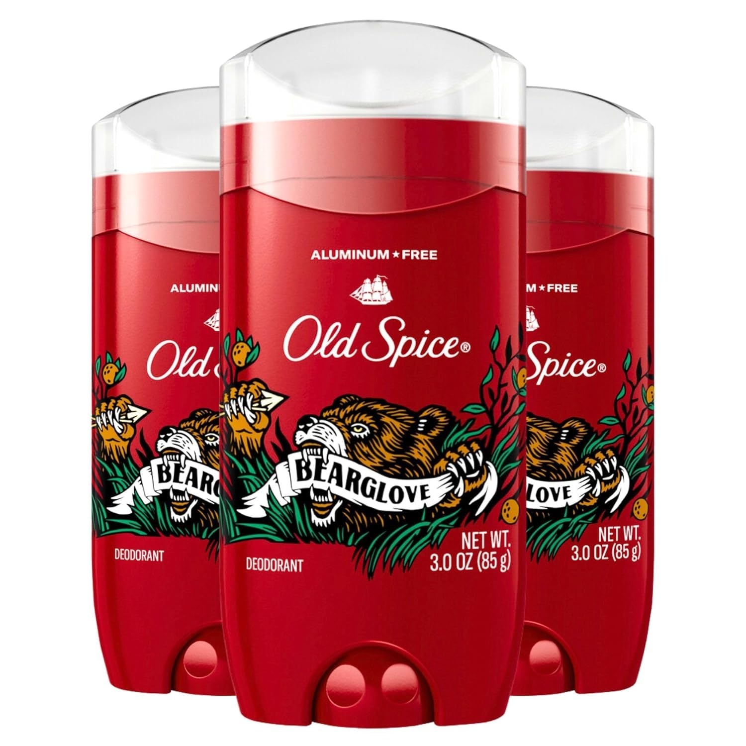 Old Spice Aluminum Free Deodorant for Men, Bearglove, 24/7 Odor Protection, 3.0 oz (Pack of 3)