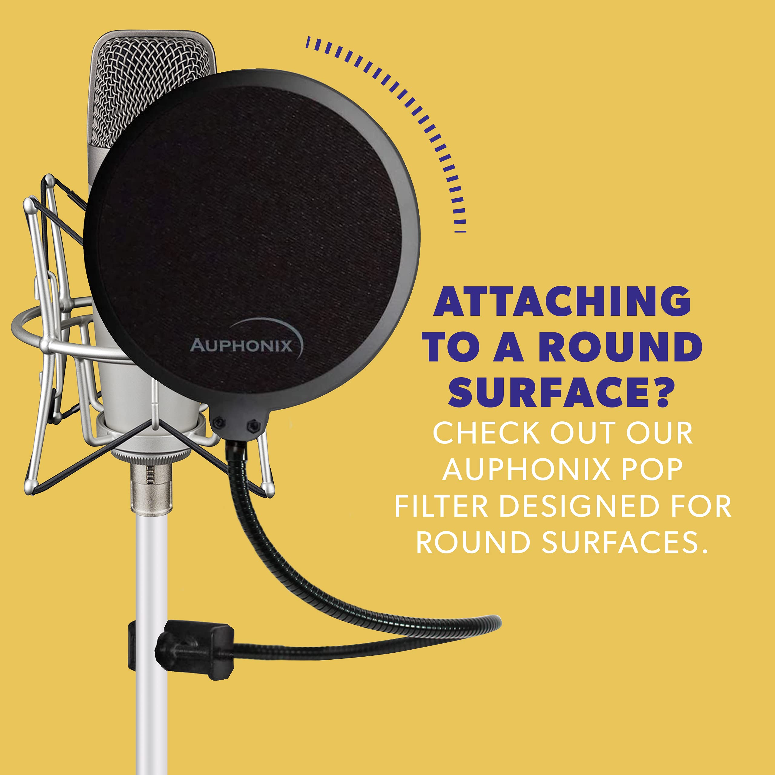 Auphonix Pop Filter Screen for Microphones - Gooseneck Clamps Compatible with Blue Yeti Microphone - Great Gift