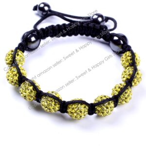 Shamballa Style Jewelry Gold Yellow Women Girl Pave Shine Crystal Ball Hand-Woven Bracelet Adjustable