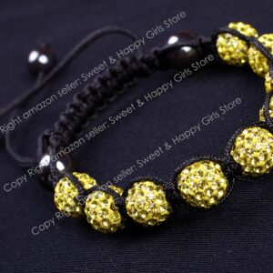 Shamballa Style Jewelry Gold Yellow Women Girl Pave Shine Crystal Ball Hand-Woven Bracelet Adjustable