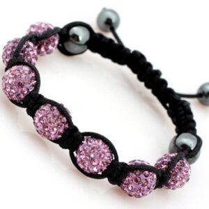 Shamballa Style Jewelry 7 Beads Purple Pave Sparkle Crystal Ball Hand-Woven Bracelet Adjustable 7 Beads