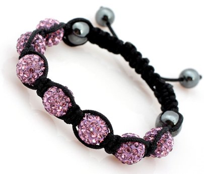 Shamballa Style Jewelry 7 Beads Purple Pave Sparkle Crystal Ball Hand-Woven Bracelet Adjustable 7 Beads