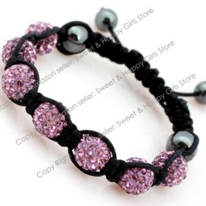 Shamballa Style Jewelry 7 Beads Purple Pave Sparkle Crystal Ball Hand-Woven Bracelet Adjustable 7 Beads