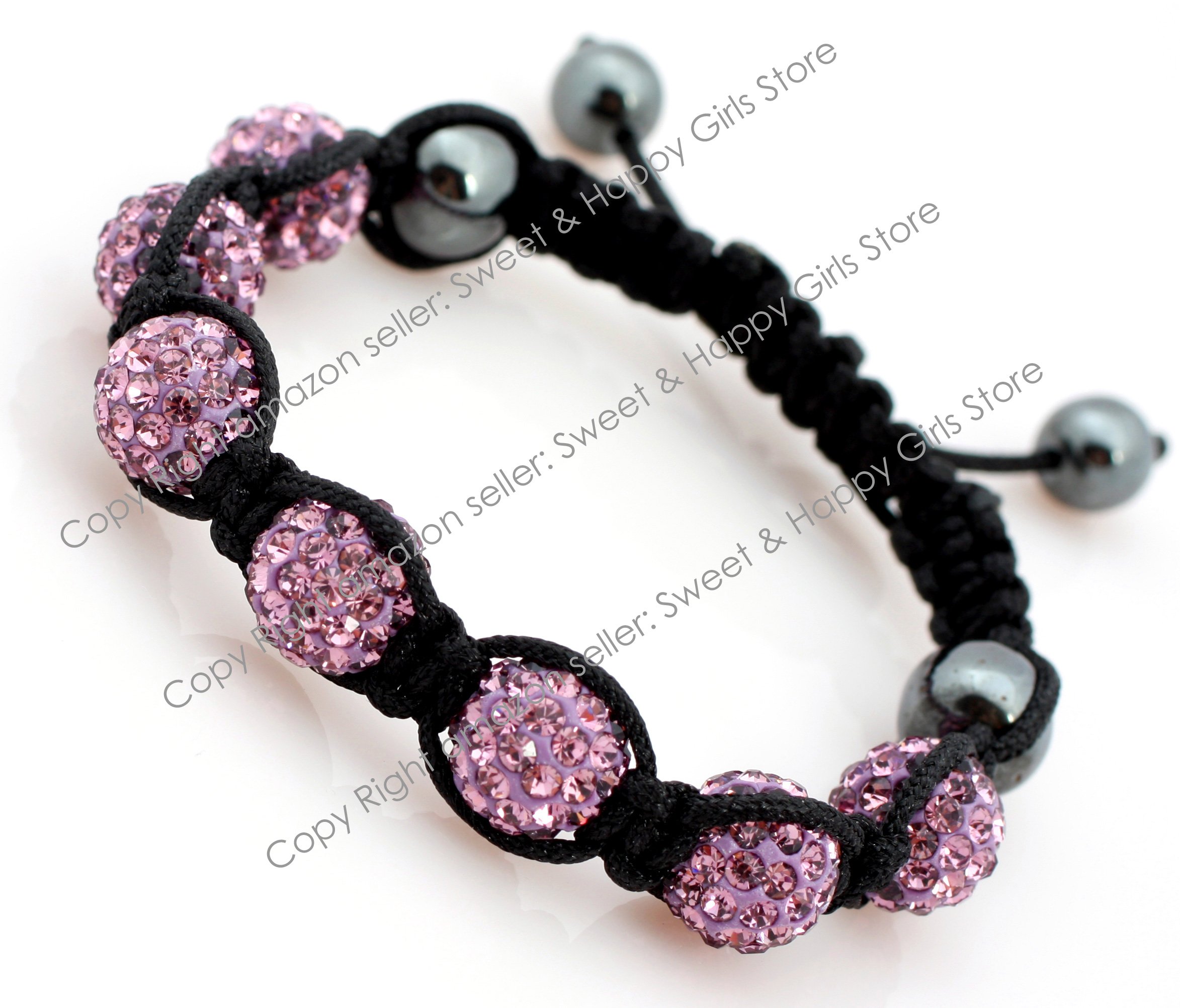 Shamballa Style Jewelry 7 Beads Purple Pave Sparkle Crystal Ball Hand-Woven Bracelet Adjustable 7 Beads