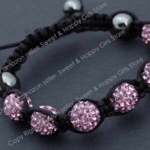 Shamballa Style Jewelry 7 Beads Purple Pave Sparkle Crystal Ball Hand-Woven Bracelet Adjustable 7 Beads