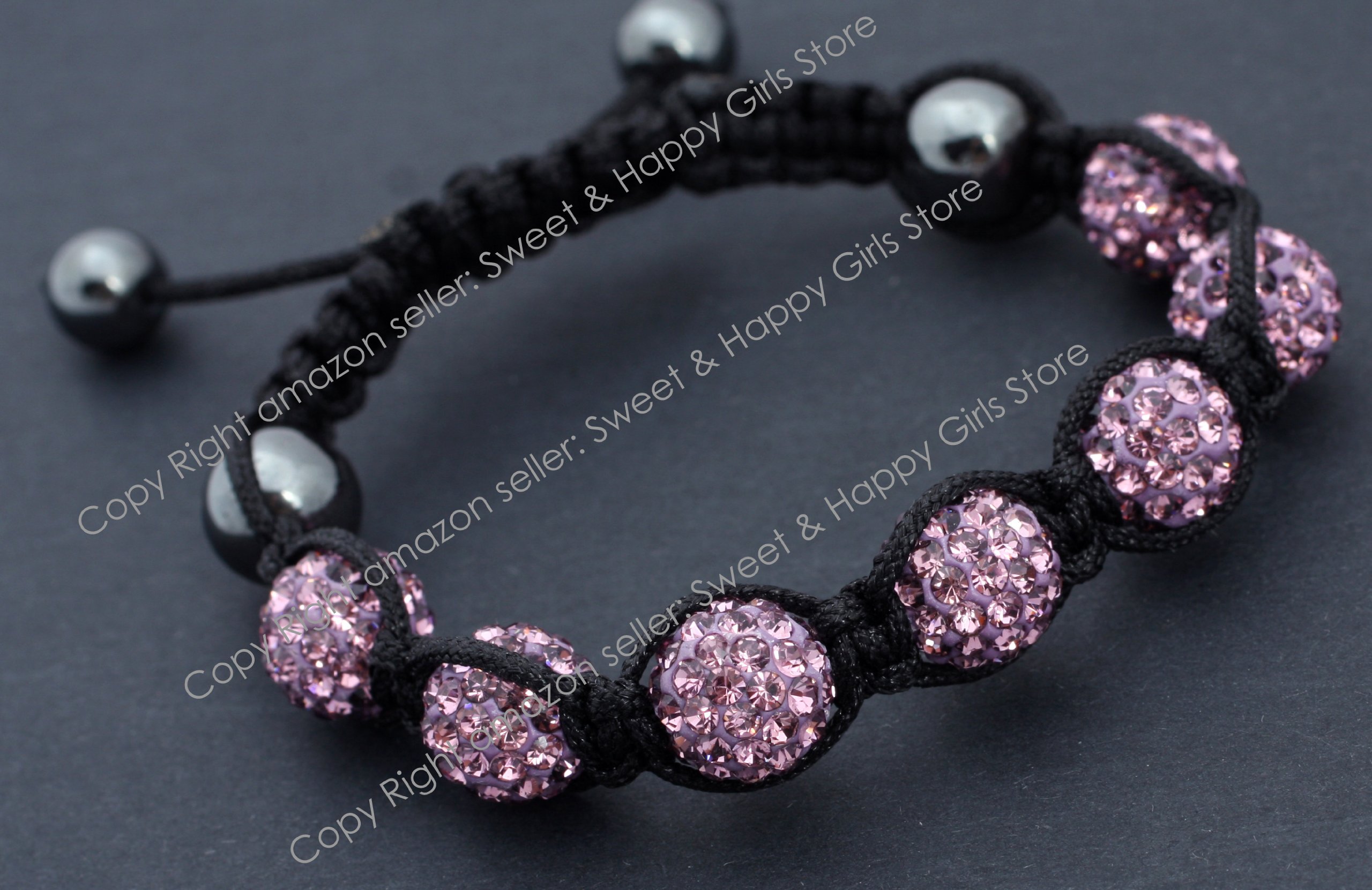 Shamballa Style Jewelry 7 Beads Purple Pave Sparkle Crystal Ball Hand-Woven Bracelet Adjustable 7 Beads