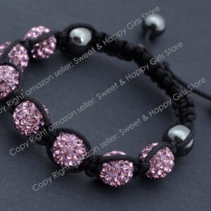 Shamballa Style Jewelry 7 Beads Purple Pave Sparkle Crystal Ball Hand-Woven Bracelet Adjustable 7 Beads