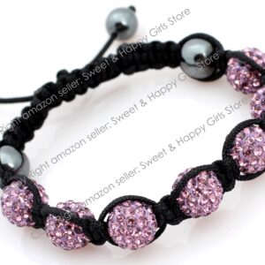 Shamballa Style Jewelry 7 Beads Purple Pave Sparkle Crystal Ball Hand-Woven Bracelet Adjustable 7 Beads