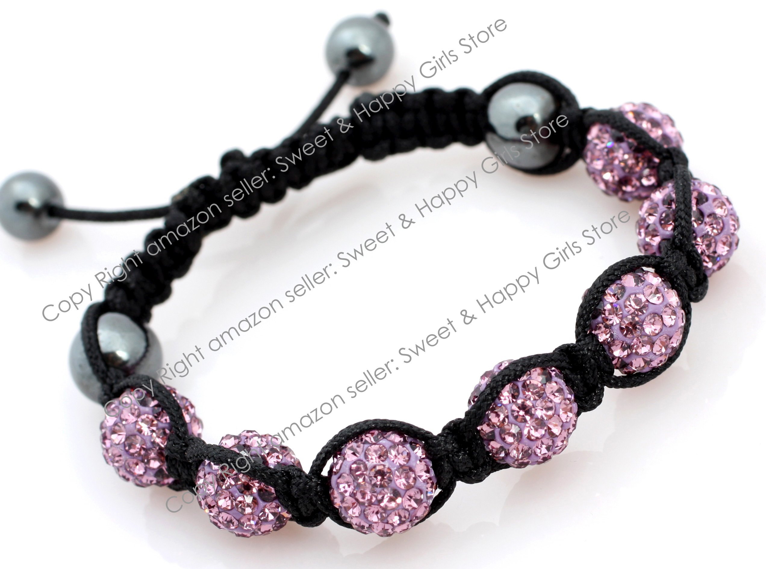 Shamballa Style Jewelry 7 Beads Purple Pave Sparkle Crystal Ball Hand-Woven Bracelet Adjustable 7 Beads