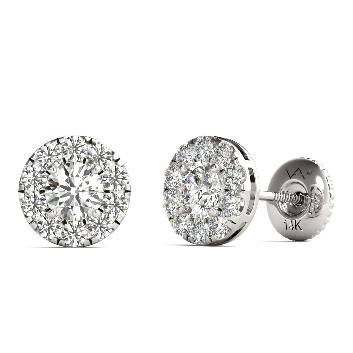 Natural Diamonds Halo Stud Earrings AGS Certified 14K White Gold 3/4 Ctw GH/SI2-I1