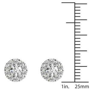 Natural Diamonds Halo Stud Earrings AGS Certified 14K White Gold 3/4 Ctw GH/SI2-I1