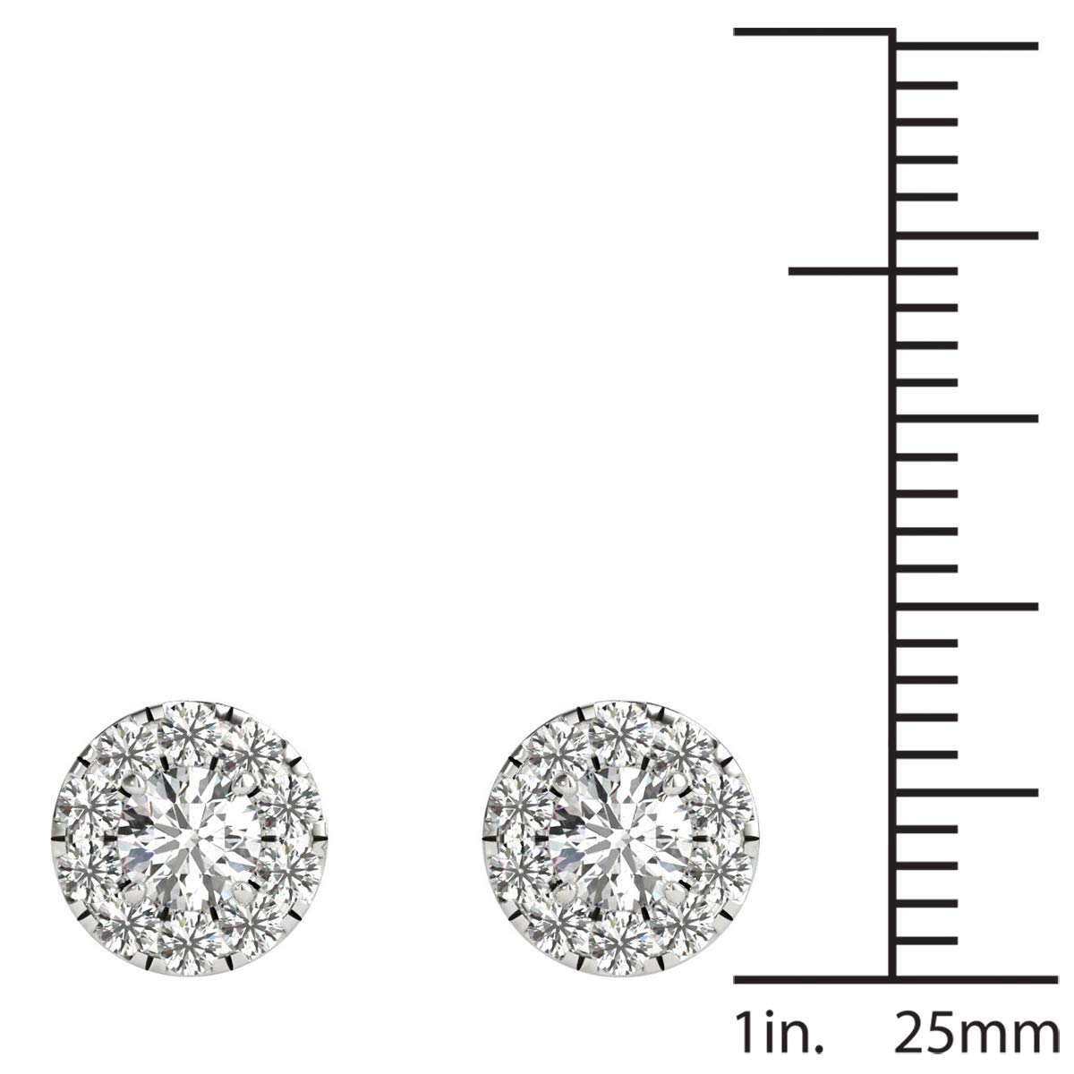 Natural Diamonds Halo Stud Earrings AGS Certified 14K White Gold 3/4 Ctw GH/SI2-I1