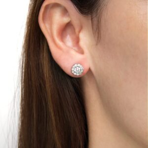 Natural Diamonds Halo Stud Earrings AGS Certified 14K White Gold 3/4 Ctw GH/SI2-I1