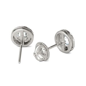 Natural Diamonds Halo Stud Earrings AGS Certified 14K White Gold 3/4 Ctw GH/SI2-I1