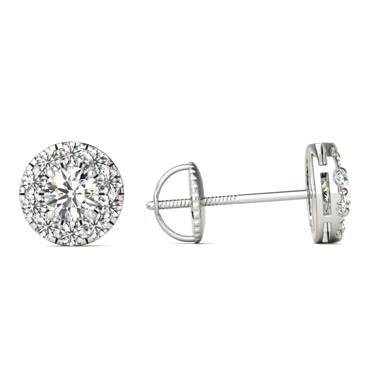 Natural Diamonds Halo Stud Earrings AGS Certified 14K White Gold 3/4 Ctw GH/SI2-I1