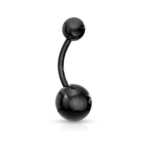 forbidden body jewelry belly button rings surgical steel high shine double ball belly ring titanium ip plated 14g (black)