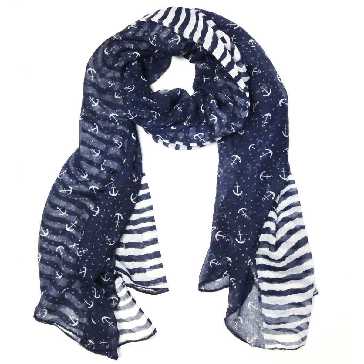 Wrapables® Stripes and Anchor Nautical Marine Scarf 72" X 42"