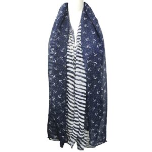 Wrapables® Stripes and Anchor Nautical Marine Scarf 72" X 42"