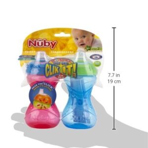 Nuby 2-Pack No-Spill Easy Grip Clik-It Cups, 10 Ounce, Colors May Vary