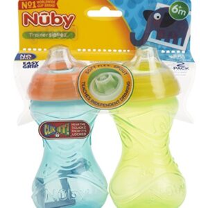 Nuby 2-Pack No-Spill Easy Grip Clik-It Cups, 10 Ounce, Colors May Vary