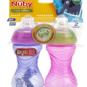 Nuby 2-Pack No-Spill Easy Grip Clik-It Cups, 10 Ounce, Colors May Vary