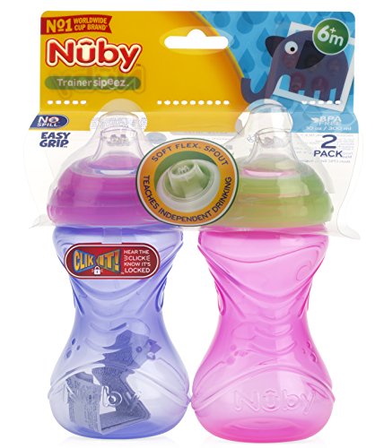 Nuby 2-Pack No-Spill Easy Grip Clik-It Cups, 10 Ounce, Colors May Vary