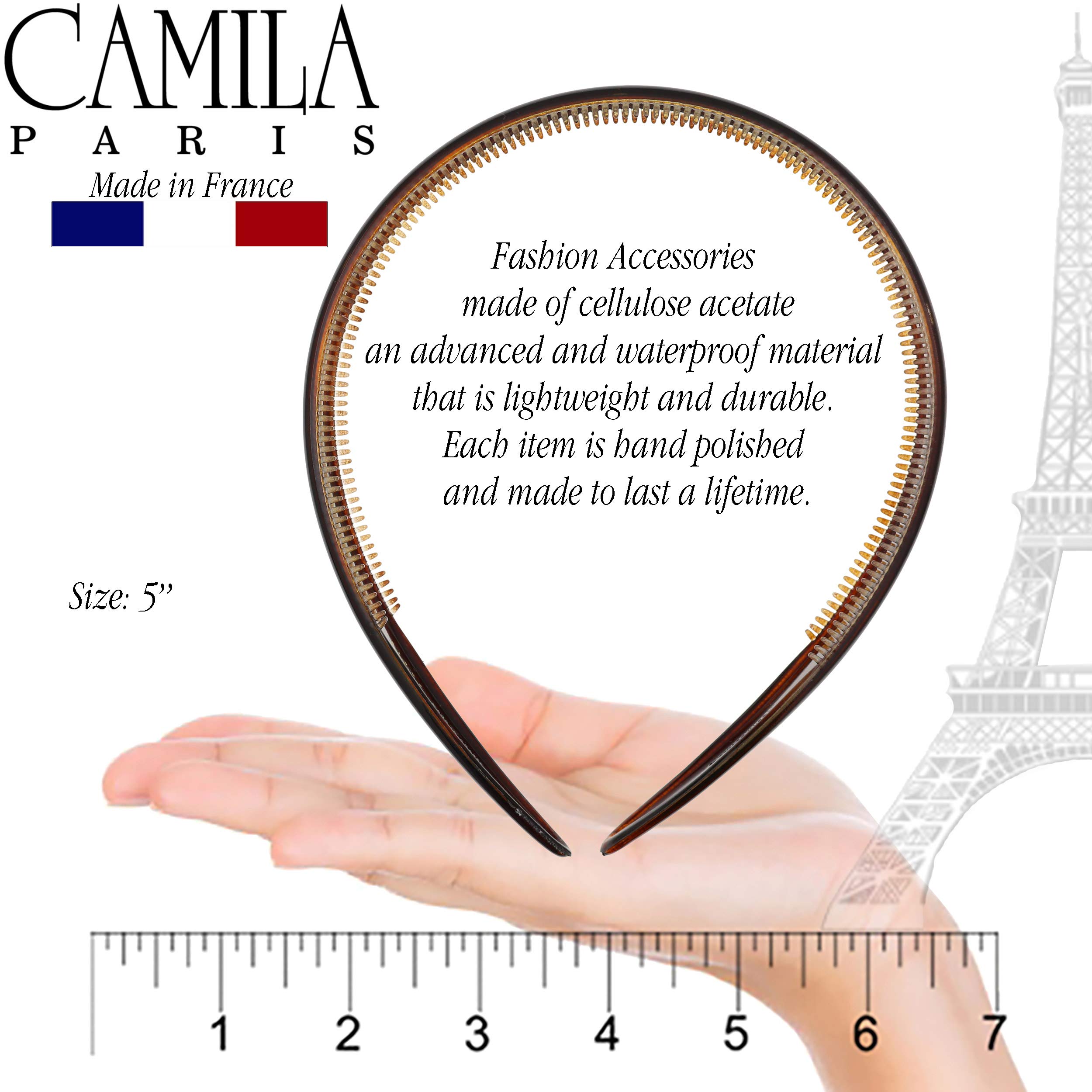 Camila Paris AD48 French Fashion Headband for Women, Very Flexible with Teeth for Strong Hold Grip, Women's Hairband, No Slip and Durable Styling Girls Hair Accessories, Made in France with Cellulose