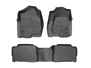 weathertech custom fit floorliners for tahoe, escalade, yukon - 1st & 2nd row (44003-1-2), black