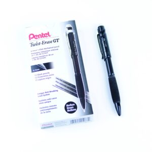 Pentel Twist-Erase GT, 0.7mm, Mechanical Pencil Transparent Black, Box of 12 (QE207A)