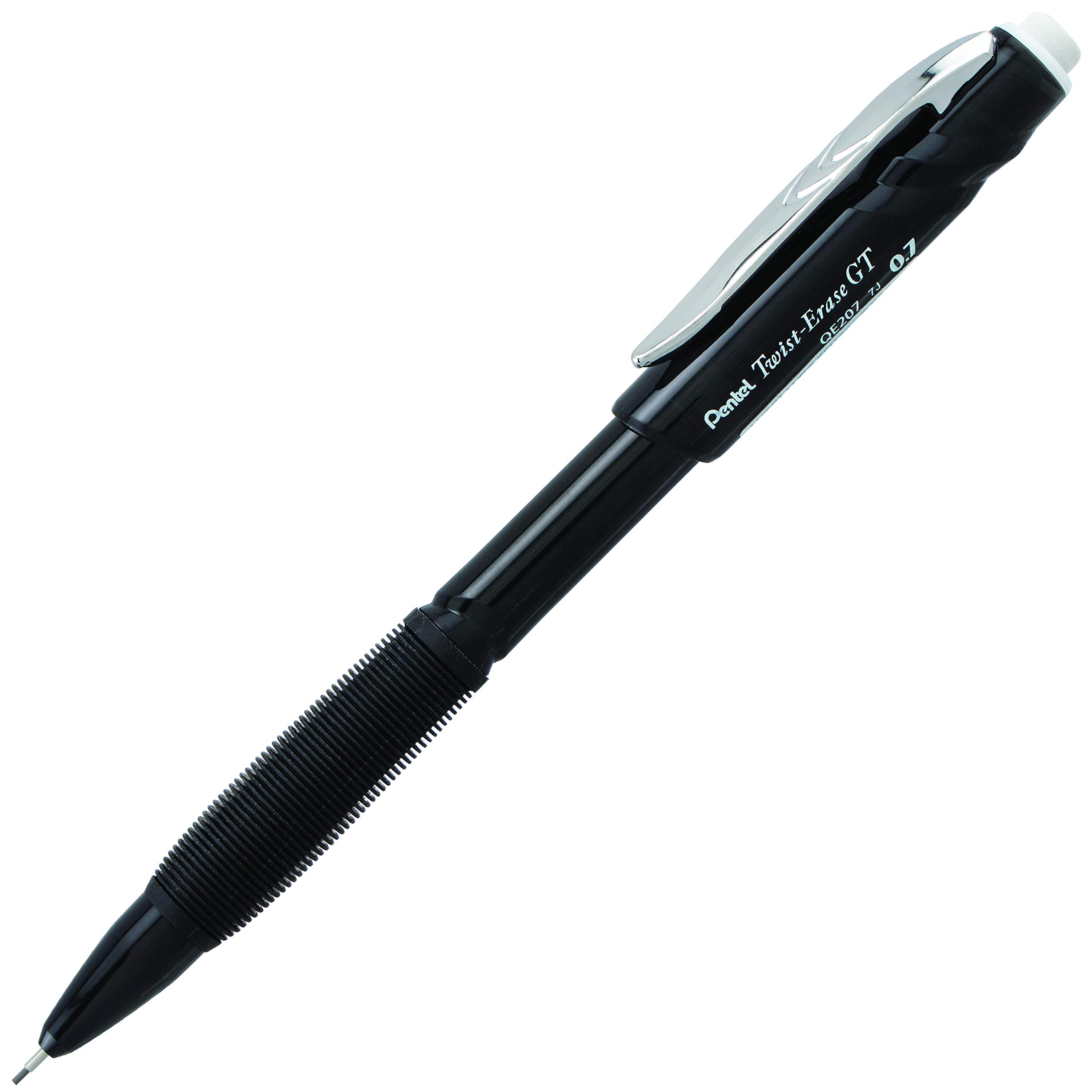 Pentel Twist-Erase GT, 0.7mm, Mechanical Pencil Transparent Black, Box of 12 (QE207A)