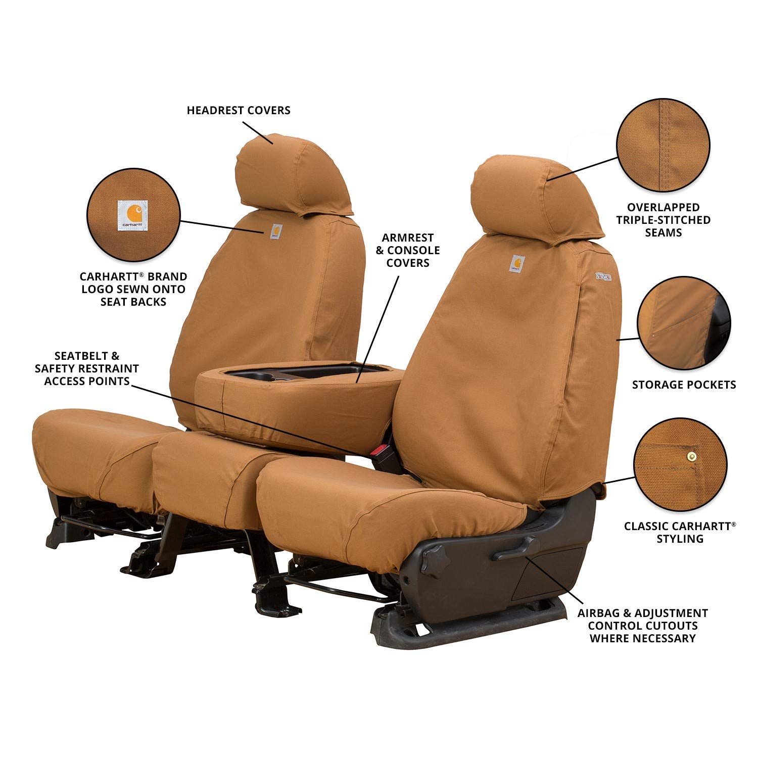 Covercraft Carhartt SeatSaver Custom Seat Covers | SSC2412CABN | 1st Row Bucket Seats | Compatible with Select Ford F-150/F-250/F-350 Models, Brown