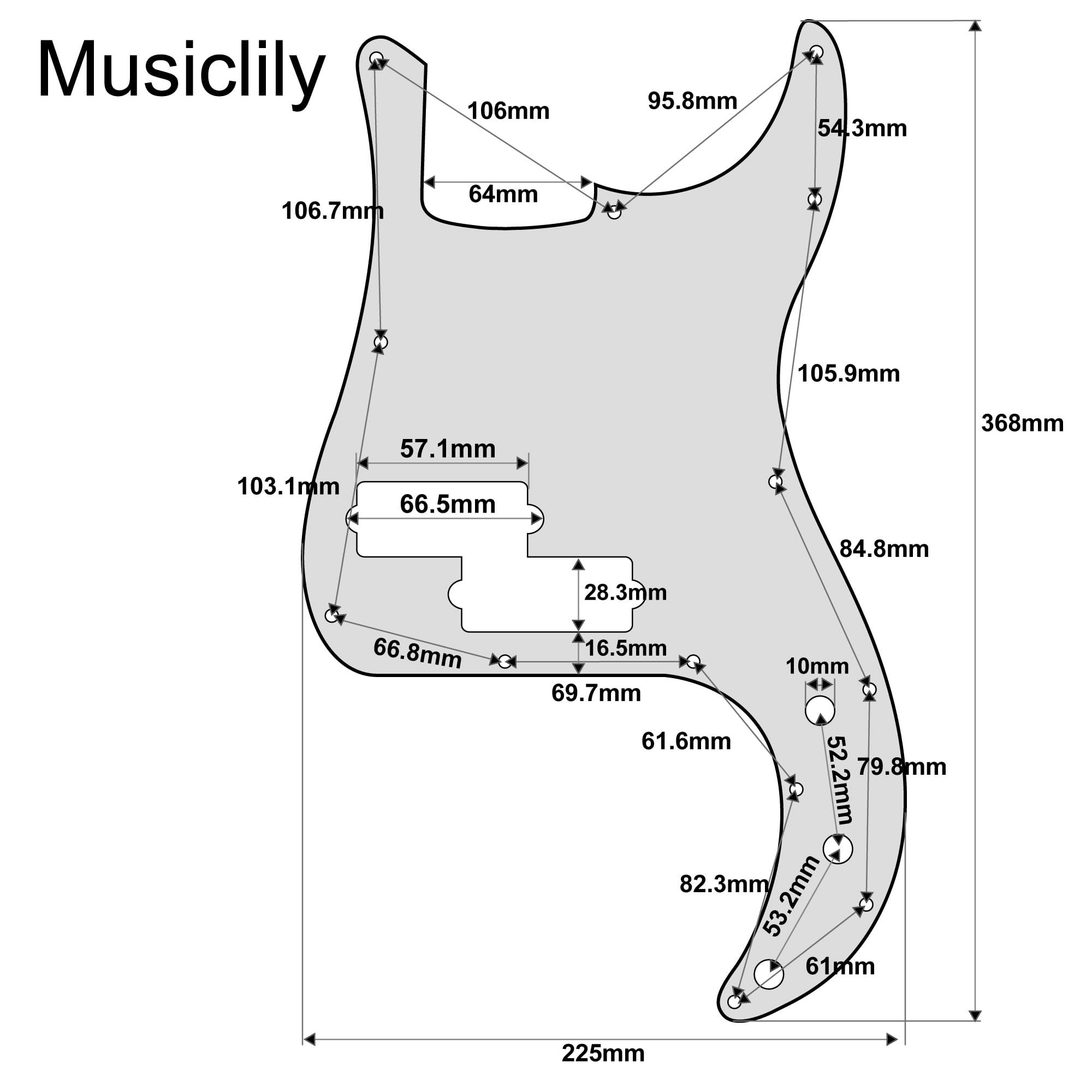 Musiclily 13 Hole Pickguard Plate Pick Guards for PB Precision Bass Guitar, 3Ply Black