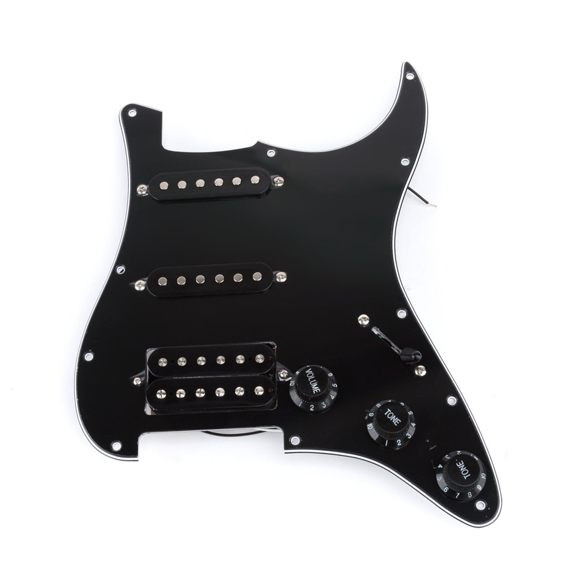 Musiclily SSH Prewired Strat Loaded Pickguard with Single Humbucker Pickups Set for Fender Stratocaster Electric Guitar,3Ply Black