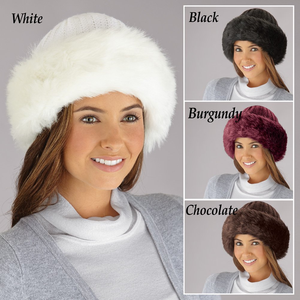 Collections Etc Faux Fur Trimmed Winter Fashion Hat Black