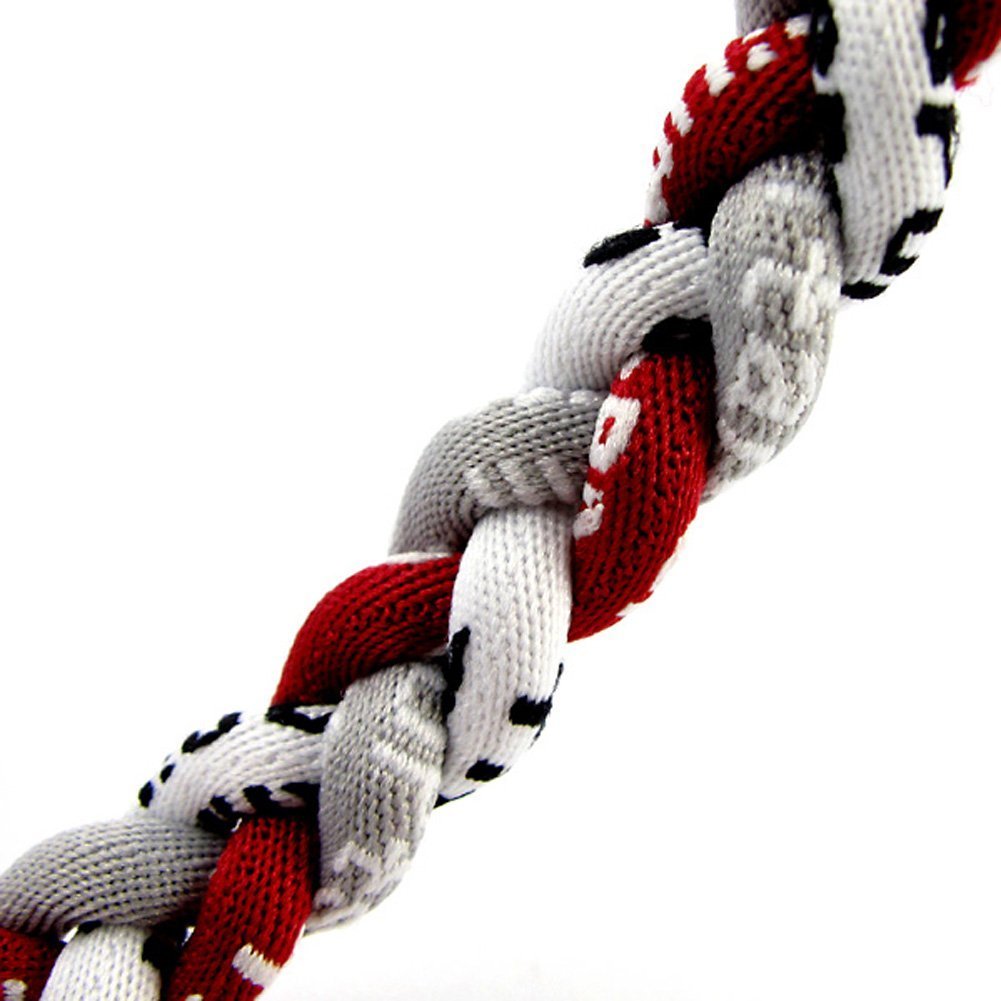 MapofBeauty 18" Sport Style Three Colors Fashion Three Braided Rope Tornado Necklace (Dark Red/Grey/White)