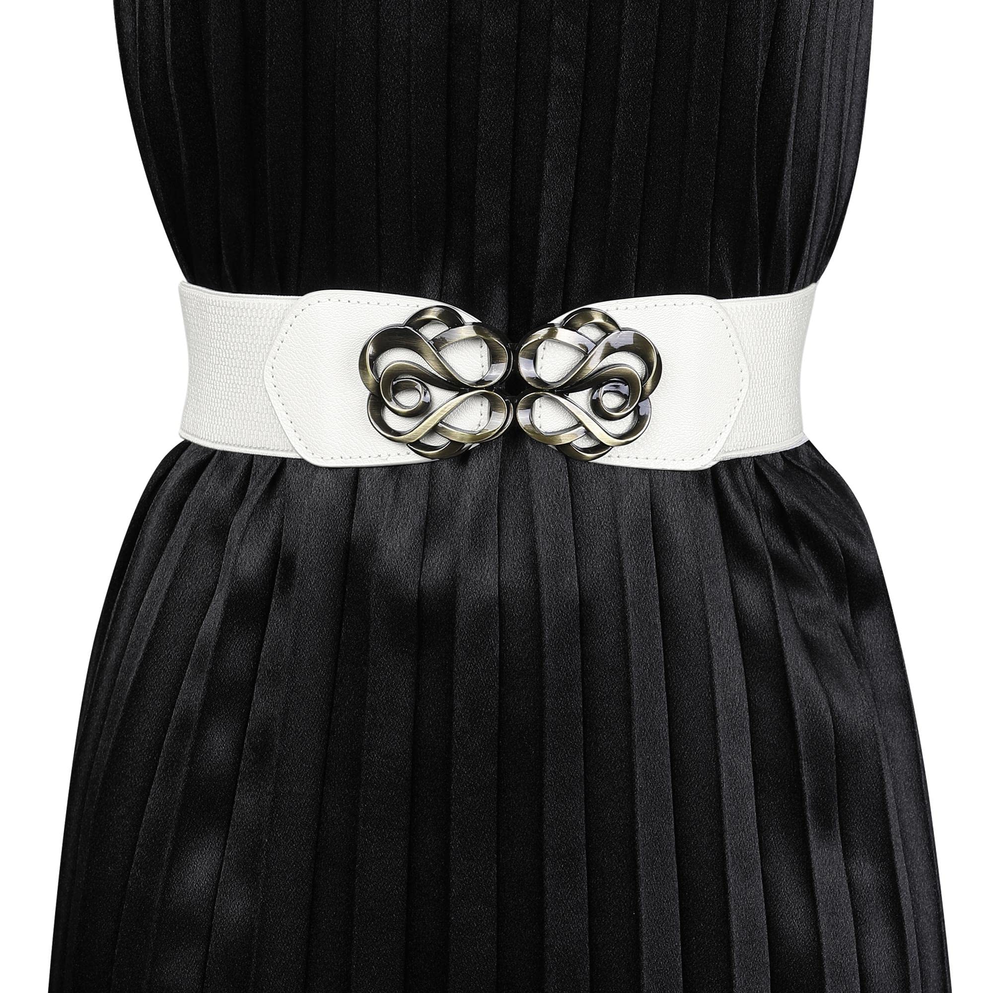 Allegra K Lady Metal Interlocking Buckle Stretch Band Cinch Belt Dress Ornament White One Size