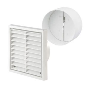 White Square Louvre Extractor Air Vent & Back Draught Ducting Shutter by SmartHome