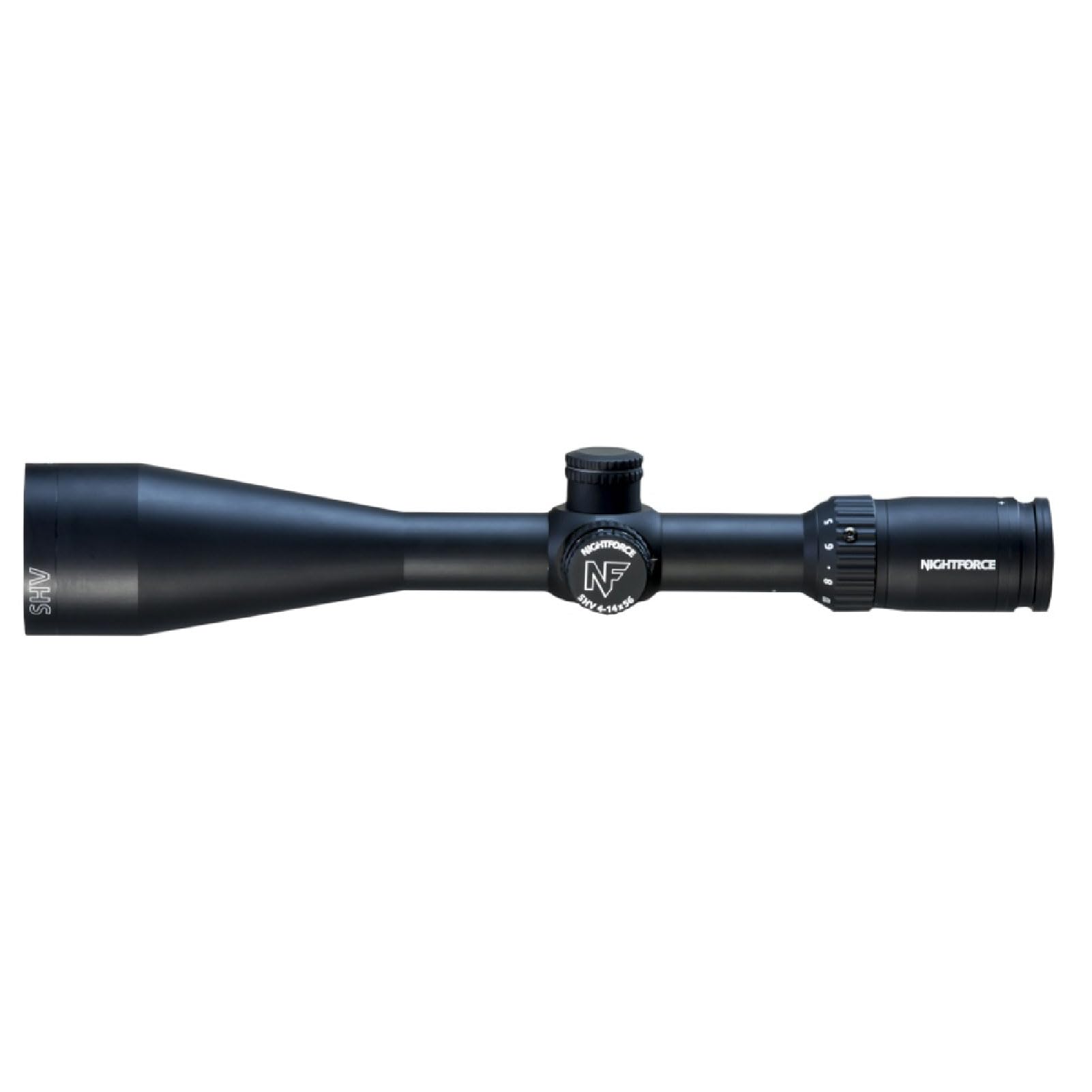 NIGHTFORCE SHV 4-14x56mm Second Focal Plane (F2/SFP) 30mm Tube Durable Precise Waterproof Fogproof Hunting Gun Scope, Center Only Illumination - Moar - 30 MOA - Center Illumination Reticle