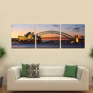 Wieco Art Museum of Sydney Modern Canvas Prints Wall Art City Skyline Pictures Paintings for Living Room Bedroom Home Decorations 3 Piece Modern Stretched and Framed Giclee Ocean Sea Beach Artwork