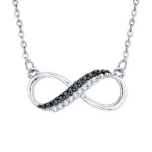 KATARINA Two Row Infinity Black and White Diamond Pendant Necklace in Sterling Silver (1/20 cttw, G-H, I2-I3)