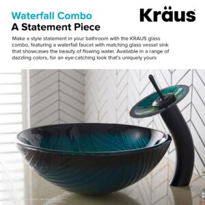 Kraus C-GV-399-19mm-10CH Ladon Glass Vessel Sink and Waterfall Faucet Chrome