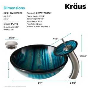 Kraus C-GV-399-19mm-10CH Ladon Glass Vessel Sink and Waterfall Faucet Chrome