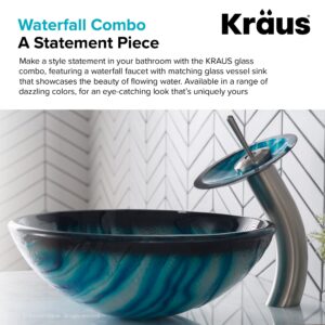 Kraus C-GV-399-19mm-10CH Ladon Glass Vessel Sink and Waterfall Faucet Chrome