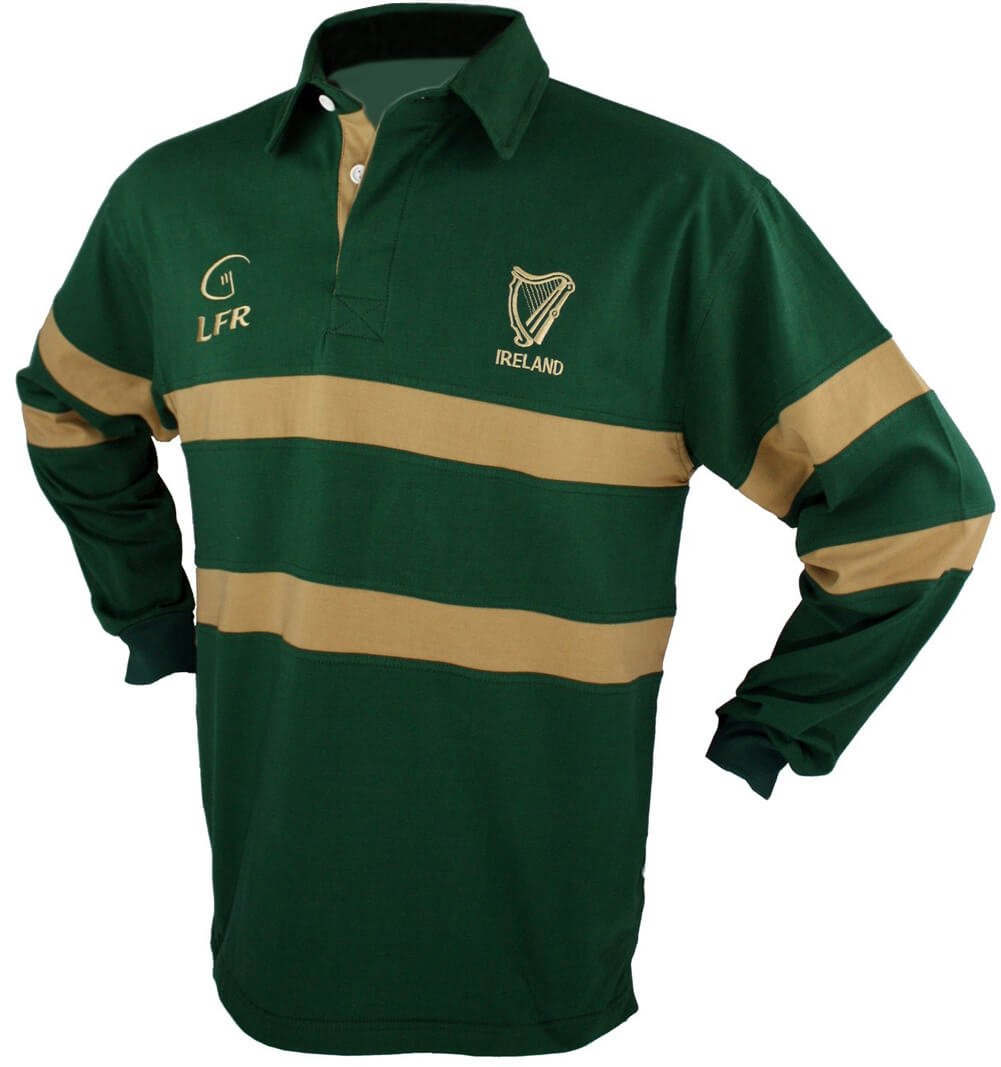 Men's Irish Harp Rugby Shirt, Small, Green