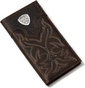 ariat men's boot-embroidery rodeo tan leather wallet